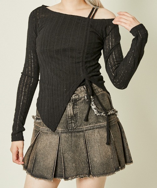 GORGE(ゴージ)の「《ワンショル×リボンドロスト》洒落映えアシメトップス(Tシャツ/カットソー・レディース・ブラック/オフホワイト/ブラウン・F)」の9枚目の写真