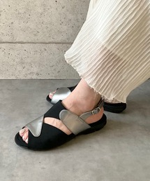 メダ　パイソン　バイカラー　サンダル　ブラック サンダル レディース つっかけ ミュール カバードサンダル