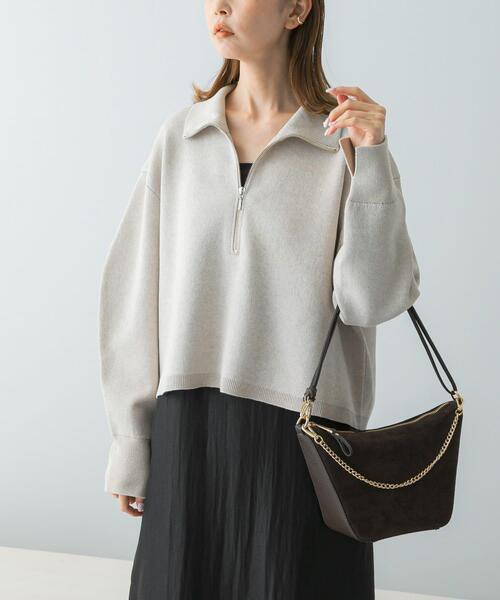 URBAN RESEARCH ROSSO WOMEN（アーバンリサーチ　ロッソ）の「ハーフジップニット（ニット/セーター・レディース・ライトベージュ/レッド・FREE）」の4枚目の写真