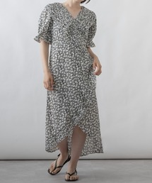 花柄シャーリングクロスワンピース