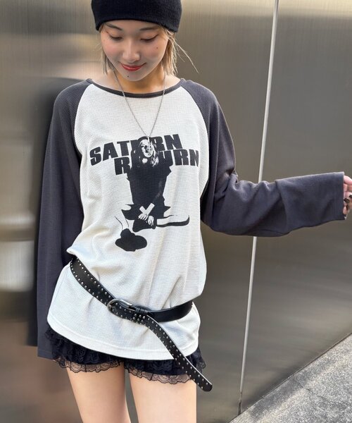 WHO'S WHO gallery（フーズフーギャラリー）の「【WEB限定】シャーロットワッフルラグラントップス（Tシャツ/カットソー・レディース・チャコールグレー/ブラウン・FREE）」の13枚目の写真