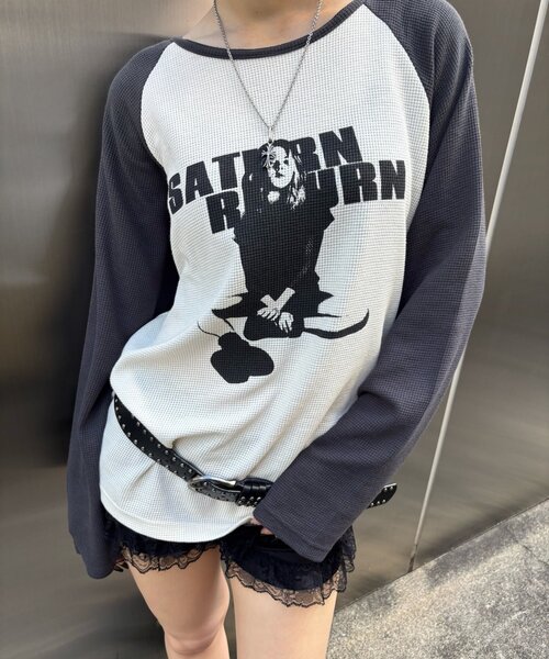 WHO'S WHO gallery（フーズフーギャラリー）の「【WEB限定】シャーロットワッフルラグラントップス（Tシャツ/カットソー・レディース・チャコールグレー/ブラウン・FREE）」の14枚目の写真