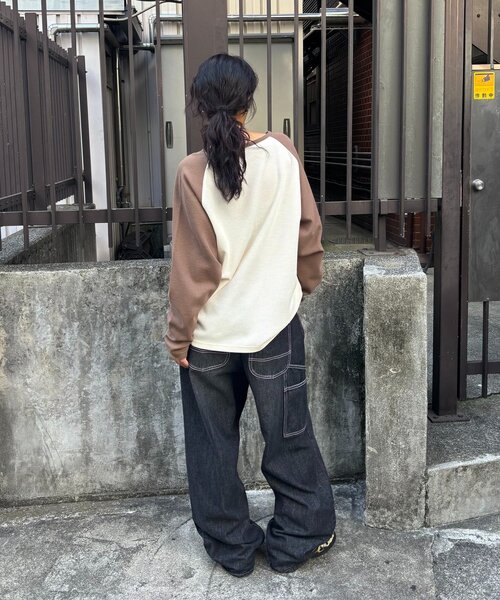 WHO'S WHO gallery（フーズフーギャラリー）の「【WEB限定】シャーロットワッフルラグラントップス（Tシャツ/カットソー・レディース・チャコールグレー/ブラウン・FREE）」の5枚目の写真