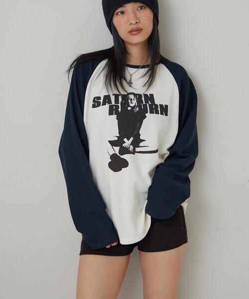 WHO'S WHO gallery（フーズフーギャラリー）の「【WEB限定】シャーロットワッフルラグラントップス（Tシャツ/カットソー・レディース・チャコールグレー/ブラウン・FREE）」の7枚目の写真