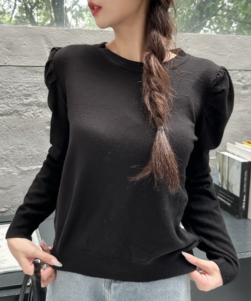 Ada.(エイダ)の「クルーネック パワショル レディー ニット(ニット/セーター・レディース・ベージュ/オフホワイト/ブラック・FREE)」の5枚目の写真