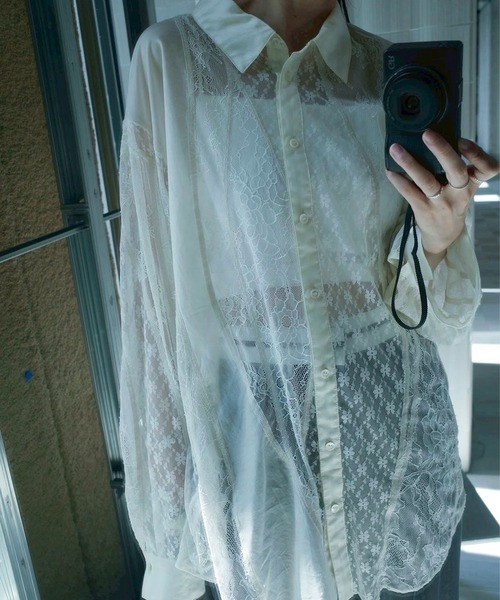 アメリヴィンテージ☆LACE WAVE PATCHWORK SHIRT　ホワイト LACE WAVE PATCHWORK SHIRT（シャツ/ブラウス）｜Ameri（アメリ