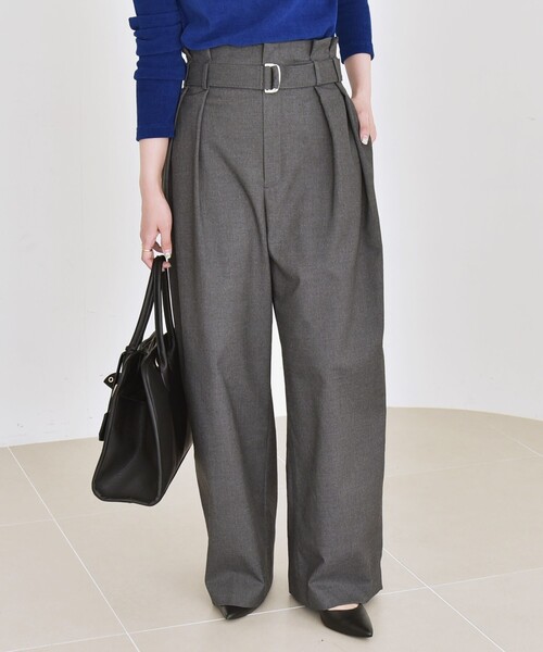 カランシエル（quaranciel）/quaranciel:〈洗濯機可能〉ハンサム ハイウエスト ベルト ワイド パンツ quaranciel:〈洗濯機可能〉ハンサム ハイウエスト ベルト ワイド