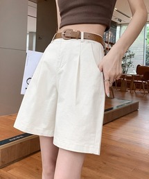 ベルト付きショートパンツ タック入り夏服ショートパンツ ショーパン 短パン ハーフパンツ クロップド