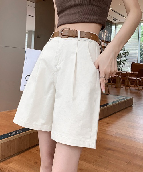 Miniministore(ミニミニストア)の「ベルト付きショートパンツ タック入り夏服ショートパンツ ショーパン 短パン ハーフパンツ クロップド(その他パンツ・レディース・ブラック/カーキブラウン/ホワイト・L/M/XL)」の2枚目の写真