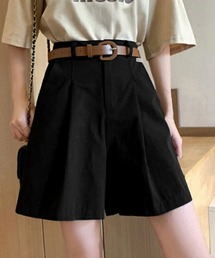 ベルト付きショートパンツ タック入り夏服ショートパンツ ショーパン 短パン ハーフパンツ クロップド
