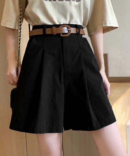 Miniministore(ミニミニストア)の「ベルト付きショートパンツ タック入り夏服ショートパンツ ショーパン 短パン ハーフパンツ クロップド(その他パンツ・レディース・ブラック/カーキブラウン/ホワイト・L/M/XL)」の3枚目の写真