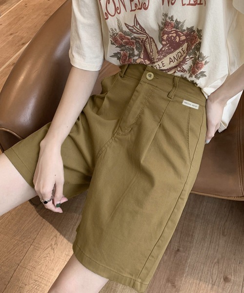 Miniministore(ミニミニストア)の「ベルト付きショートパンツ タック入り夏服ショートパンツ ショーパン 短パン ハーフパンツ クロップド(その他パンツ・レディース・ブラック/カーキブラウン/ホワイト・L/M/XL)」の1枚目の写真