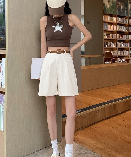 Miniministore(ミニミニストア)の「ベルト付きショートパンツ タック入り夏服ショートパンツ ショーパン 短パン ハーフパンツ クロップド(その他パンツ・レディース・ブラック/カーキブラウン/ホワイト・L/M/XL)」の6枚目の写真