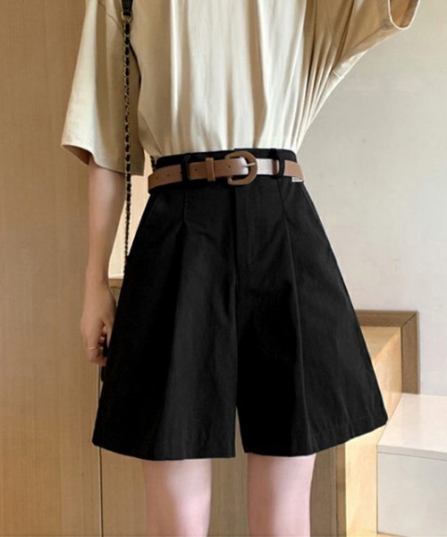 Miniministore(ミニミニストア)の「ベルト付きショートパンツ タック入り夏服ショートパンツ ショーパン 短パン ハーフパンツ クロップド(その他パンツ・レディース・ブラック/カーキブラウン/ホワイト・L/M/XL)」の9枚目の写真