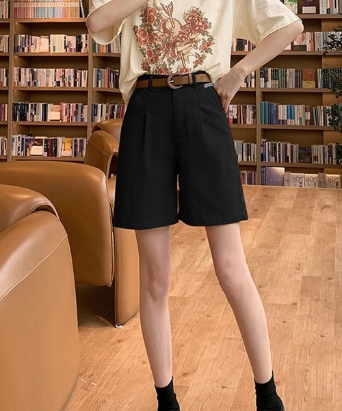 Miniministore(ミニミニストア)の「ベルト付きショートパンツ タック入り夏服ショートパンツ ショーパン 短パン ハーフパンツ クロップド(その他パンツ・レディース・ブラック/カーキブラウン/ホワイト・L/M/XL)」の10枚目の写真