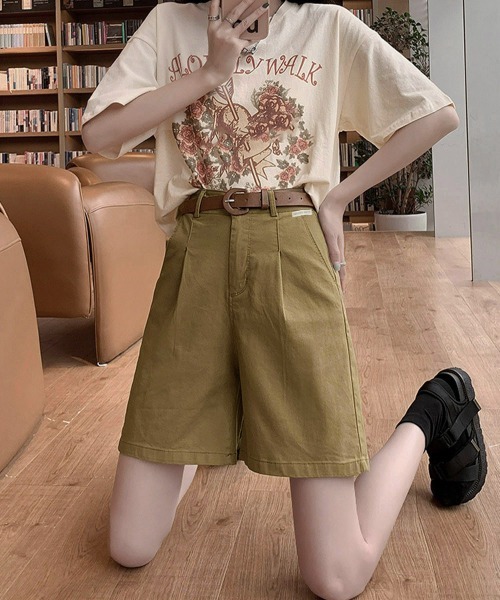 Miniministore(ミニミニストア)の「ベルト付きショートパンツ タック入り夏服ショートパンツ ショーパン 短パン ハーフパンツ クロップド(その他パンツ・レディース・ブラック/カーキブラウン/ホワイト・L/M/XL)」の13枚目の写真