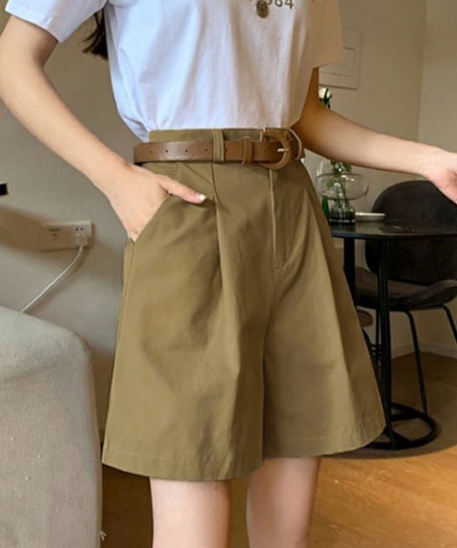Miniministore(ミニミニストア)の「ベルト付きショートパンツ タック入り夏服ショートパンツ ショーパン 短パン ハーフパンツ クロップド(その他パンツ・レディース・ブラック/カーキブラウン/ホワイト・L/M/XL)」の14枚目の写真