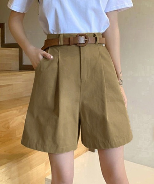 Miniministore(ミニミニストア)の「ベルト付きショートパンツ タック入り夏服ショートパンツ ショーパン 短パン ハーフパンツ クロップド(その他パンツ・レディース・ブラック/カーキブラウン/ホワイト・L/M/XL)」の15枚目の写真