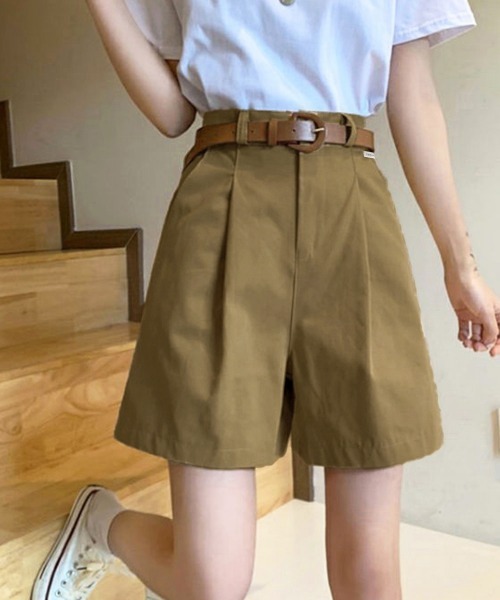 Miniministore(ミニミニストア)の「ベルト付きショートパンツ タック入り夏服ショートパンツ ショーパン 短パン ハーフパンツ クロップド(その他パンツ・レディース・ブラック/カーキブラウン/ホワイト・L/M/XL)」の16枚目の写真