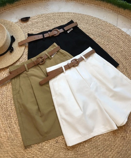 Miniministore(ミニミニストア)の「ベルト付きショートパンツ タック入り夏服ショートパンツ ショーパン 短パン ハーフパンツ クロップド(その他パンツ・レディース・ブラック/カーキブラウン/ホワイト・L/M/XL)」の17枚目の写真