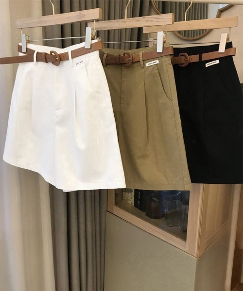 Miniministore(ミニミニストア)の「ベルト付きショートパンツ タック入り夏服ショートパンツ ショーパン 短パン ハーフパンツ クロップド(その他パンツ・レディース・ブラック/カーキブラウン/ホワイト・L/M/XL)」の18枚目の写真