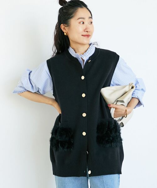 le.coeur blanc（ルクールブラン）の「TORRAZZO DONNA 別注ファーポケットベスト（ベスト・レディース・ブラック/グレー・38）」の4枚目の写真