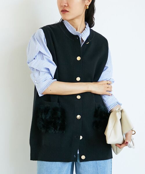 le.coeur blanc（ルクールブラン）の「TORRAZZO DONNA 別注ファーポケットベスト（ベスト・レディース・ブラック/グレー・38）」の8枚目の写真