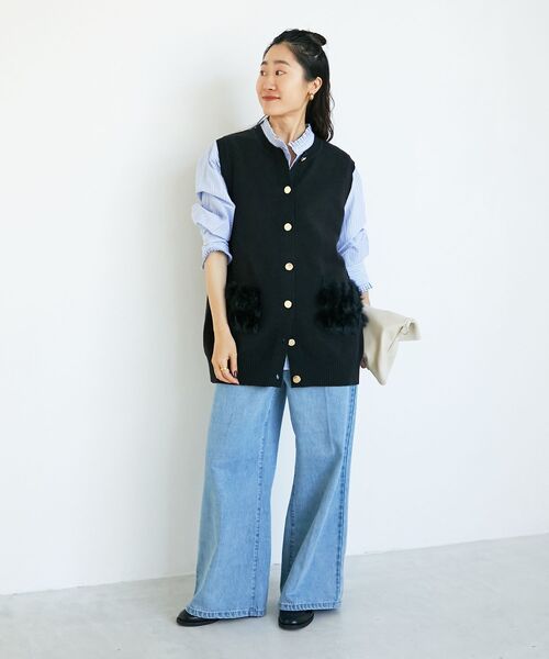 le.coeur blanc（ルクールブラン）の「TORRAZZO DONNA 別注ファーポケットベスト（ベスト・レディース・ブラック/グレー・38）」の14枚目の写真