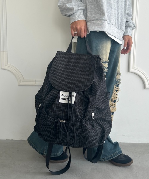 チェック柄リュック・バックパック セール】【A4収納可能】チェック柄マルチポケットリュック