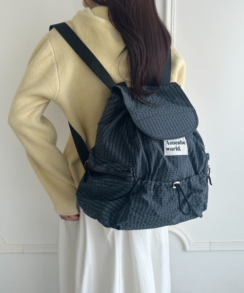☾DarkMoon★様　丸ポケットリュック　ハンドメイド セール】【A4収納可能】チェック柄マルチポケットリュック（バック