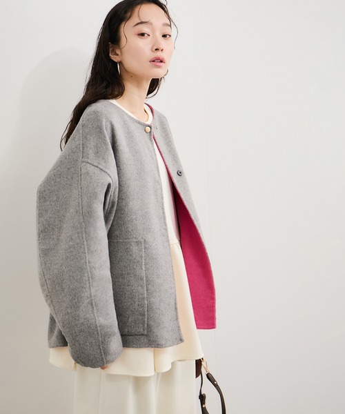 セール】ダブルフェイス ショートコート（ノーカラーコート）｜UNFILO