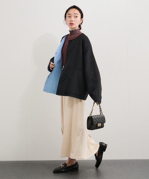 le cercle ADAM ET ROPE'(ルセルクルアダムエロペ)の「ダブルフェイスショートコート(その他アウター・レディース・ブラック系その他/ライトグレー/ブラウン・FREE)」の5枚目の写真