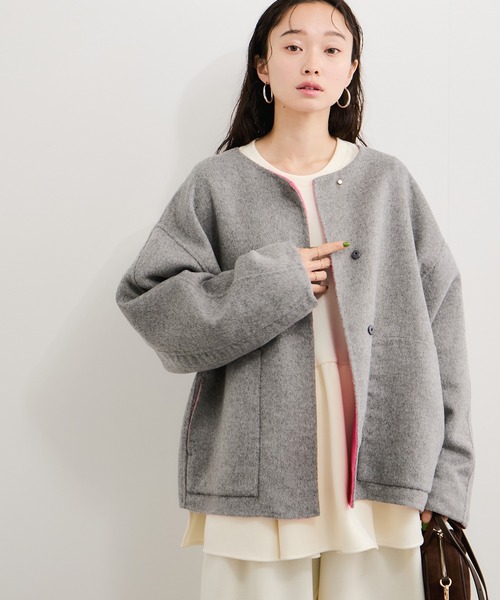 le cercle ADAM ET ROPE'(ルセルクルアダムエロペ)の「ダブルフェイスショートコート(その他アウター・レディース・ブラック系その他/ライトグレー/ブラウン・FREE)」の10枚目の写真