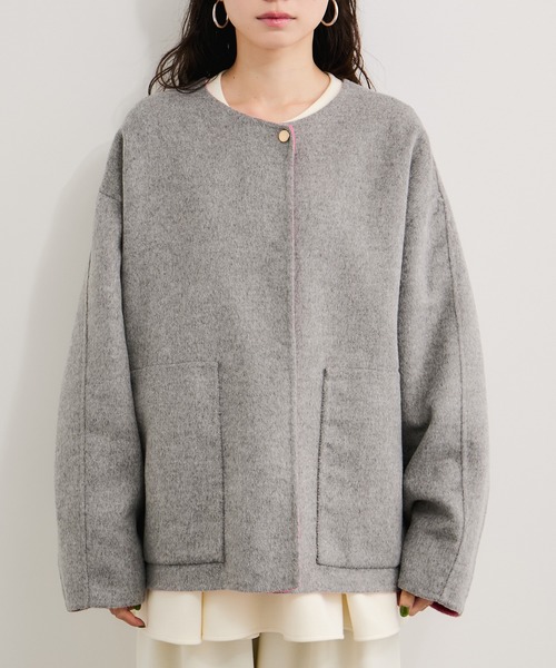 le cercle ADAM ET ROPE'(ルセルクルアダムエロペ)の「ダブルフェイスショートコート(その他アウター・レディース・ブラック系その他/ライトグレー/ブラウン・FREE)」の12枚目の写真
