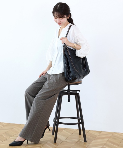 Aletta vita(アレッタビータ)の「先染めストライプタックワイドパンツ(その他パンツ・レディース・ダークブラウン/杢グレー・M)」の15枚目の写真