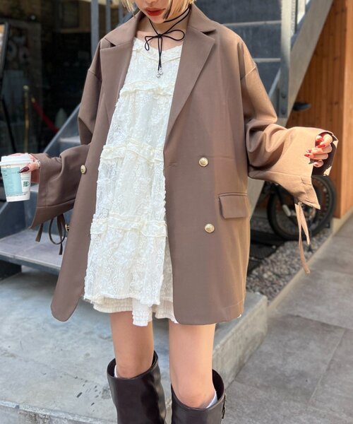 w closet（ダブルクローゼット）の「【25AW】リボンBIGテーラードジャケット（テーラードジャケット・レディース・ピンク系その他/ブラウン系その他/ブラウン/ネイビー・FREE）」の5枚目の写真