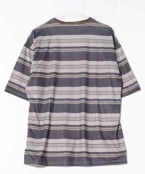 WARAIJOGO（ワライジョウゴ）の「【WARAIJOGO】オーバーサイズボーダー半袖Tシャツ(NEZ)（Tシャツ/カットソー・レディース・グレー/カーキ・FREE）」の6枚目の写真
