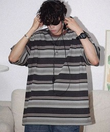 WARAIJOGO（ワライジョウゴ）の「【WARAIJOGO】オーバーサイズボーダー半袖Tシャツ(NEZ)（Tシャツ/カットソー）」