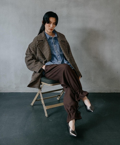 LEPSIM（レプシィム）の「ウーリーダブルミドルチェックコート　582156（その他アウター・レディース・ブラウン・FREE）」の14枚目の写真