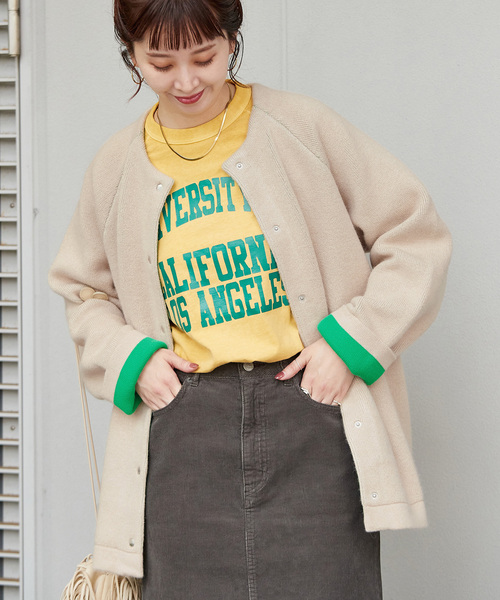 B.C STOCK ベーセーストック　2層スムース編みロングカーディガン　グレー 2層スムース編みロングカーディガン（カーディガン/ボレロ