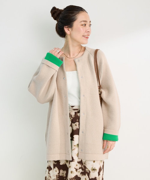 2層スムース編みロングカーディガン（カーディガン/ボレロ