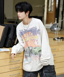 【neos】ルーズシルエット FAST&FURIOUS WILD SPEED ワイルドスピード ピグメント風 プリント ロングスリーブ Tシャツ