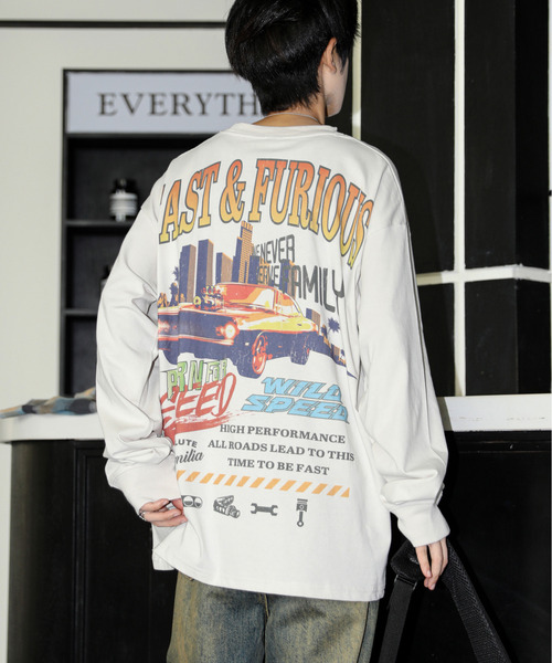 neos（ネオス）の「【neos】ルーズシルエット FAST＆FURIOUS WILD SPEED ワイルドスピード ピグメント風 プリント ロングスリーブ Tシャツ（Tシャツ/カットソー・メンズ・ホワイト系1/ホワイト系2/ブラック系2/ブラック系1・X-LARGE/LARGE/MEDIUM）」の2枚目の写真