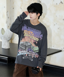 【neos】ルーズシルエット FAST&FURIOUS WILD SPEED ワイルドスピード ピグメント風 プリント ロングスリーブ Tシャツ