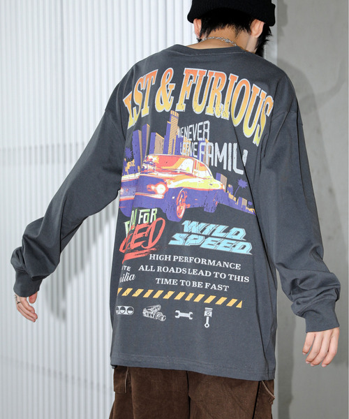neos（ネオス）の「【neos】ルーズシルエット FAST＆FURIOUS WILD SPEED ワイルドスピード ピグメント風 プリント ロングスリーブ Tシャツ（Tシャツ/カットソー・メンズ・ホワイト系1/ホワイト系2/ブラック系2/ブラック系1・X-LARGE/LARGE/MEDIUM）」の4枚目の写真
