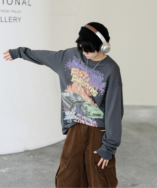 neos（ネオス）の「【neos】ルーズシルエット FAST＆FURIOUS WILD SPEED ワイルドスピード ピグメント風 プリント ロングスリーブ Tシャツ（Tシャツ/カットソー・メンズ・ホワイト系1/ホワイト系2/ブラック系2/ブラック系1・X-LARGE/LARGE/MEDIUM）」の22枚目の写真