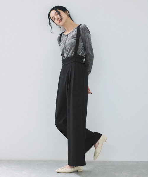 VIS(ビス)の「サスペンダー付き2WAYワイドパンツ(その他パンツ・レディース・ブラック/ベージュ系その他・S/M)」の2枚目の写真