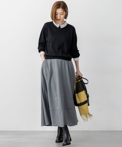 23区 L(ニジュウサンクオオキイサイズ)の「【CLASSY.掲載/洗える】エンブロイダリー ジオメトリックレースコンビ ニット(ニット/セーター・レディース・グレー系/ネイビー系/ブラック系・44/46/48)」の18枚目の写真
