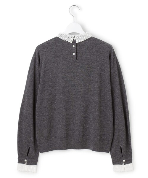 23区 L(ニジュウサンクオオキイサイズ)の「【CLASSY.掲載/洗える】エンブロイダリー ジオメトリックレースコンビ ニット(ニット/セーター・レディース・グレー系/ネイビー系/ブラック系・44/46/48)」の14枚目の写真