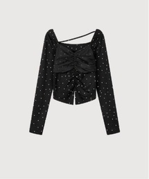 LA POMME petit（ラポミ・プチ）の「Mesh Ribbon Dots Top（Tシャツ/カットソー）」